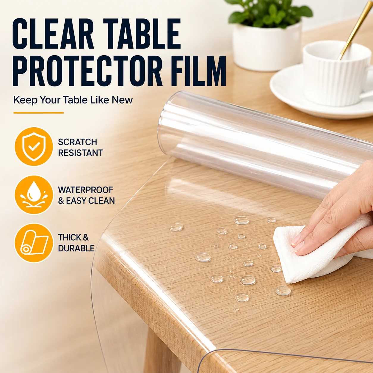 1.0mm Clear PVC Table/Floor Protector Mat, Waterproof Anti-Scratch Mat, for Kitchen Dining Living Room Door