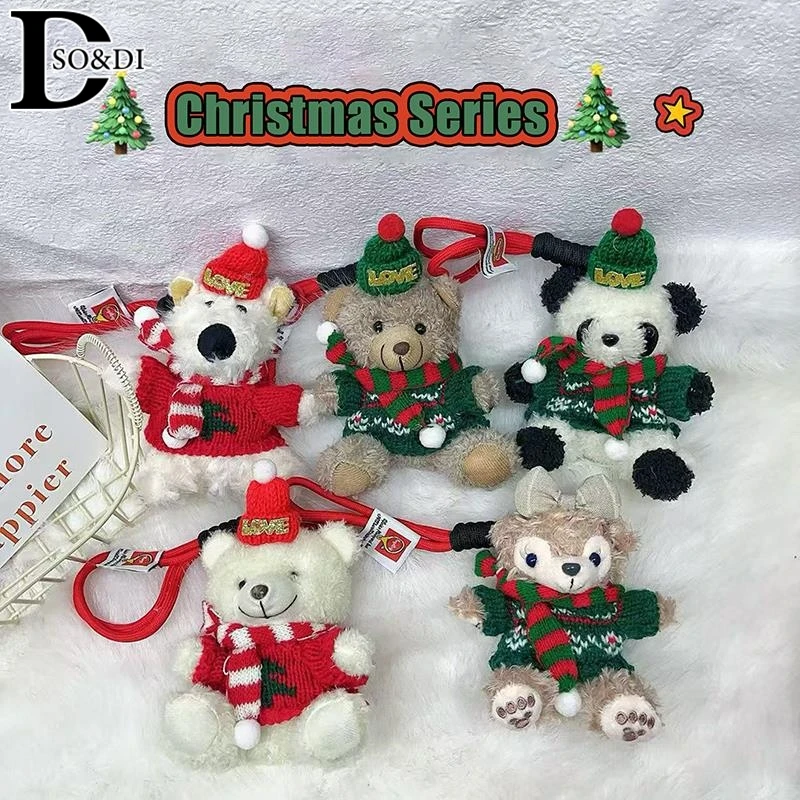 Cartoon Cute Christmas Small Bear Keychain Pendant Lovely Plush Panda Doll Key Chain Couple Backpack Decoration Gifts