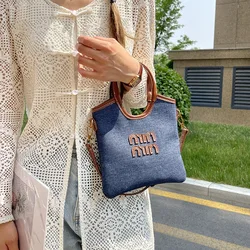 WBS Italian Stylish Designer Small Tote Bags for Women Denim Retro Shoulder Messenger Bag Handbags Luxury Brand Clutch Purse