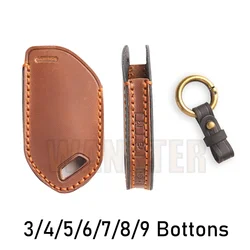3/4/5/6/7/8/9 Bottons Leather Car Key Fob Case Cover for 2024 Kia Picanto Sorento MQ4 Carnival KA4 Morning K5 Carens Accessories