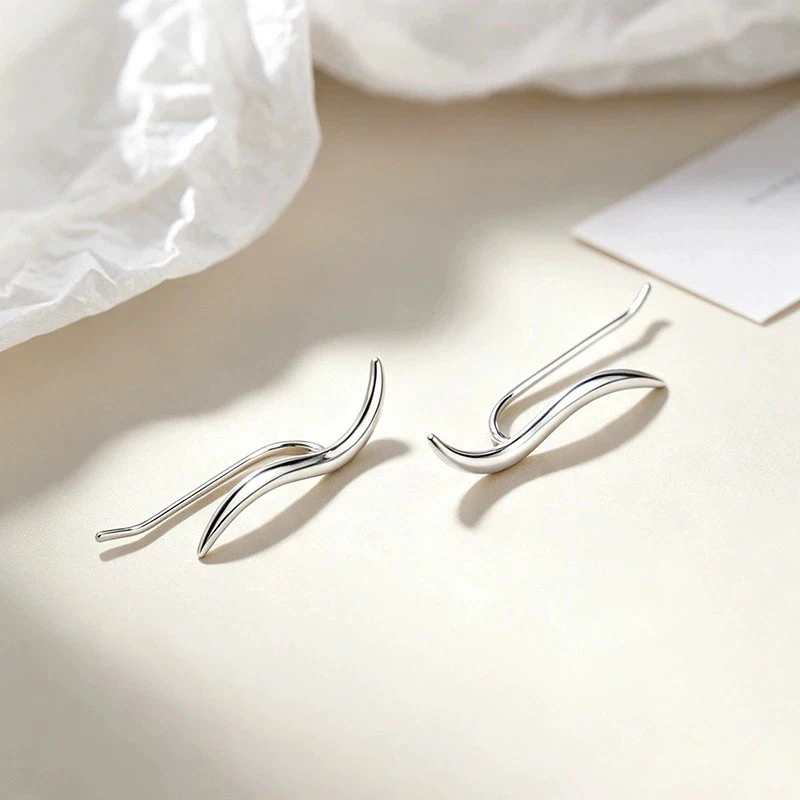 GANPUP Kreative Einfache Wellen-Ohrstecker für Frauen, Modische Neue Silberfarbene Ohrpiercing-Schmuckstücke, Geschenk für Damen, Party-Schmuck – Detail 5