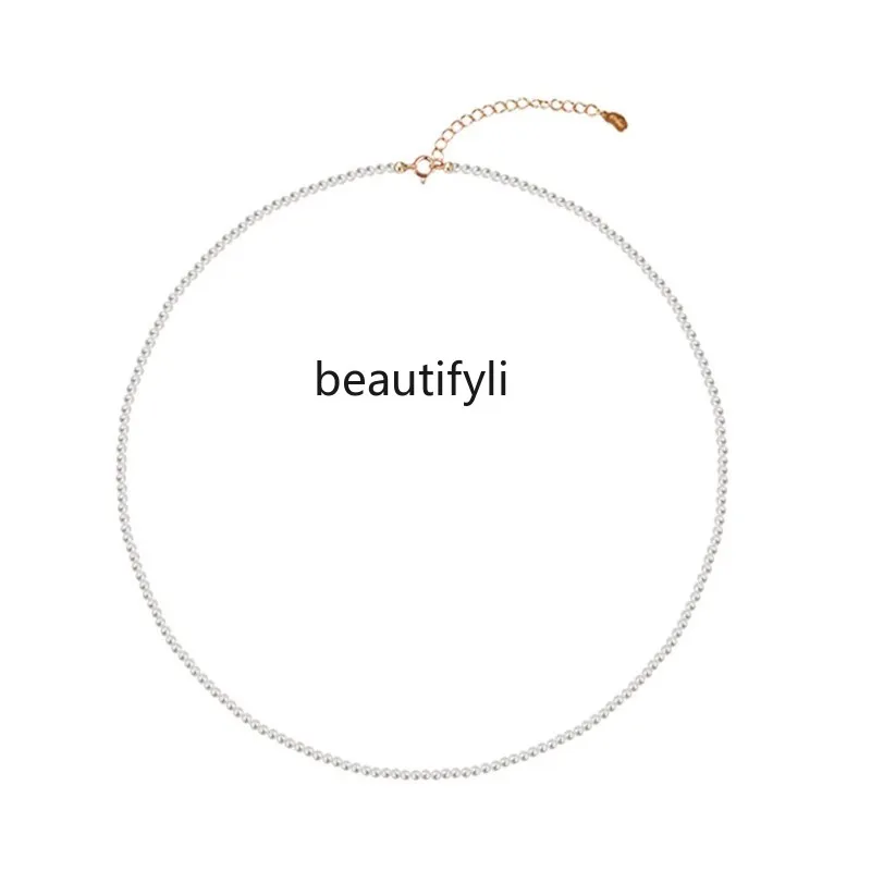 

2mm ultra-fine pearl necklace women's summer design sense new small rice grain collarbone chain does not fade