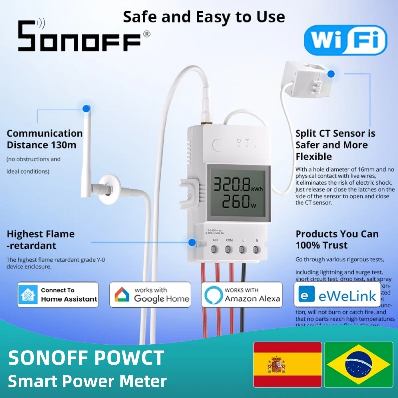 

SONOFF POWCT WiFi POW Ring Умный счетчик мощности Переключатель монитора энергии Набор таймеров Защита от перегрузки Голосовое управление через Alexa Google