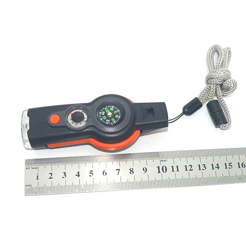 7 in 1 Emergency Survival Whistle Compass Thermometer Referee Cheerleading Whistle Sporting Goods Camping Hiking Outdoor Tools