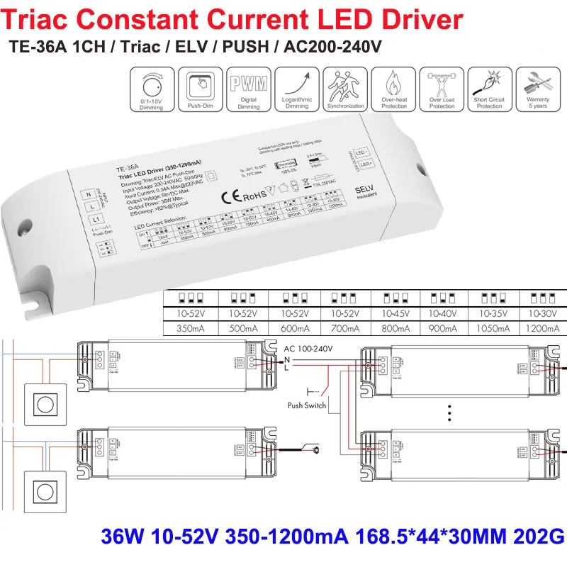 Skydance Triac Konstantstrom-LED-Treiber 30W TF-30A 40W TF-40A PWM Digitaler Dimm-Beleuchtungstransformator 12W TE-12A-H TE-12A-L