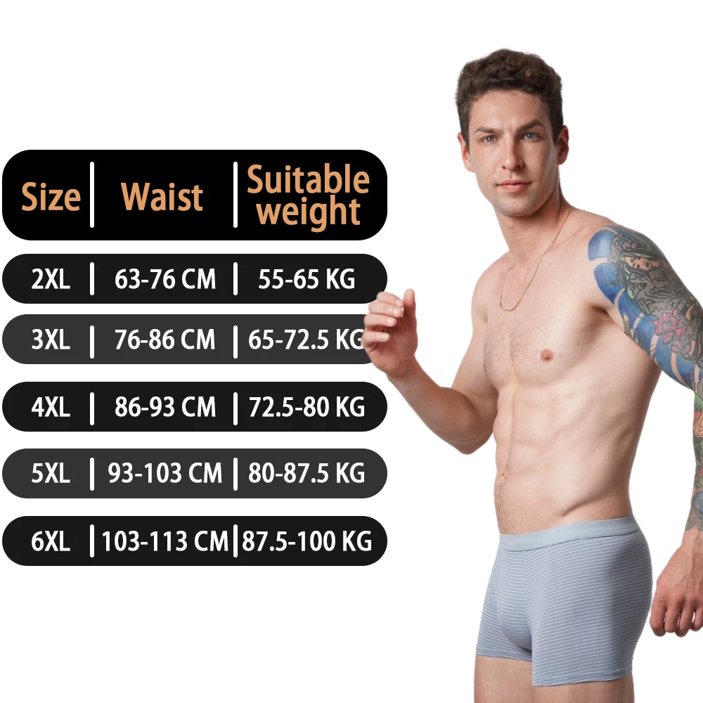 Men Boxer Underwear Stripped Cotton Under wear Oversize Antibacterial Man Shorts Breathable Soft Knit Underpants Men\'s Panties