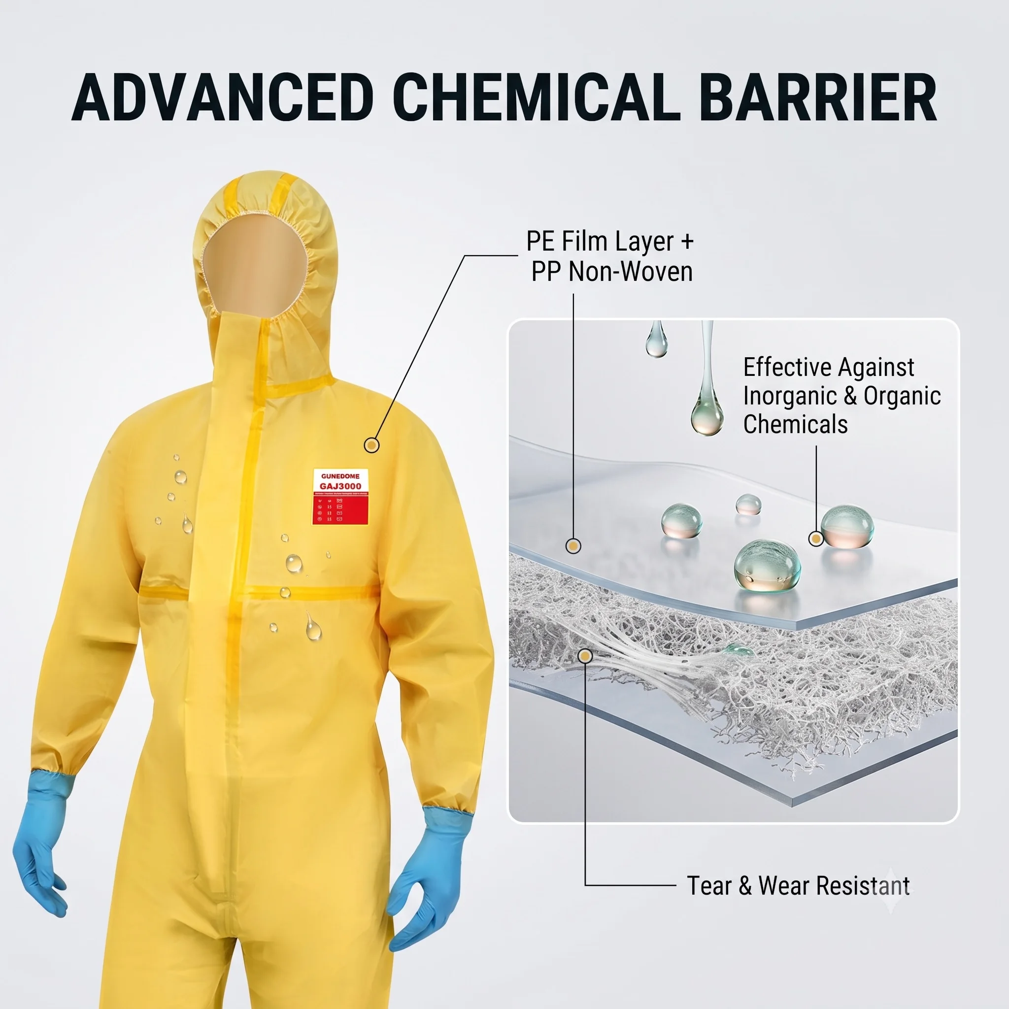 Full Body Disposable Coveralls Dust Proof Chemical Protection Hazmat Suit for Painting Industrial Workwear Traje de Bioseguridad
