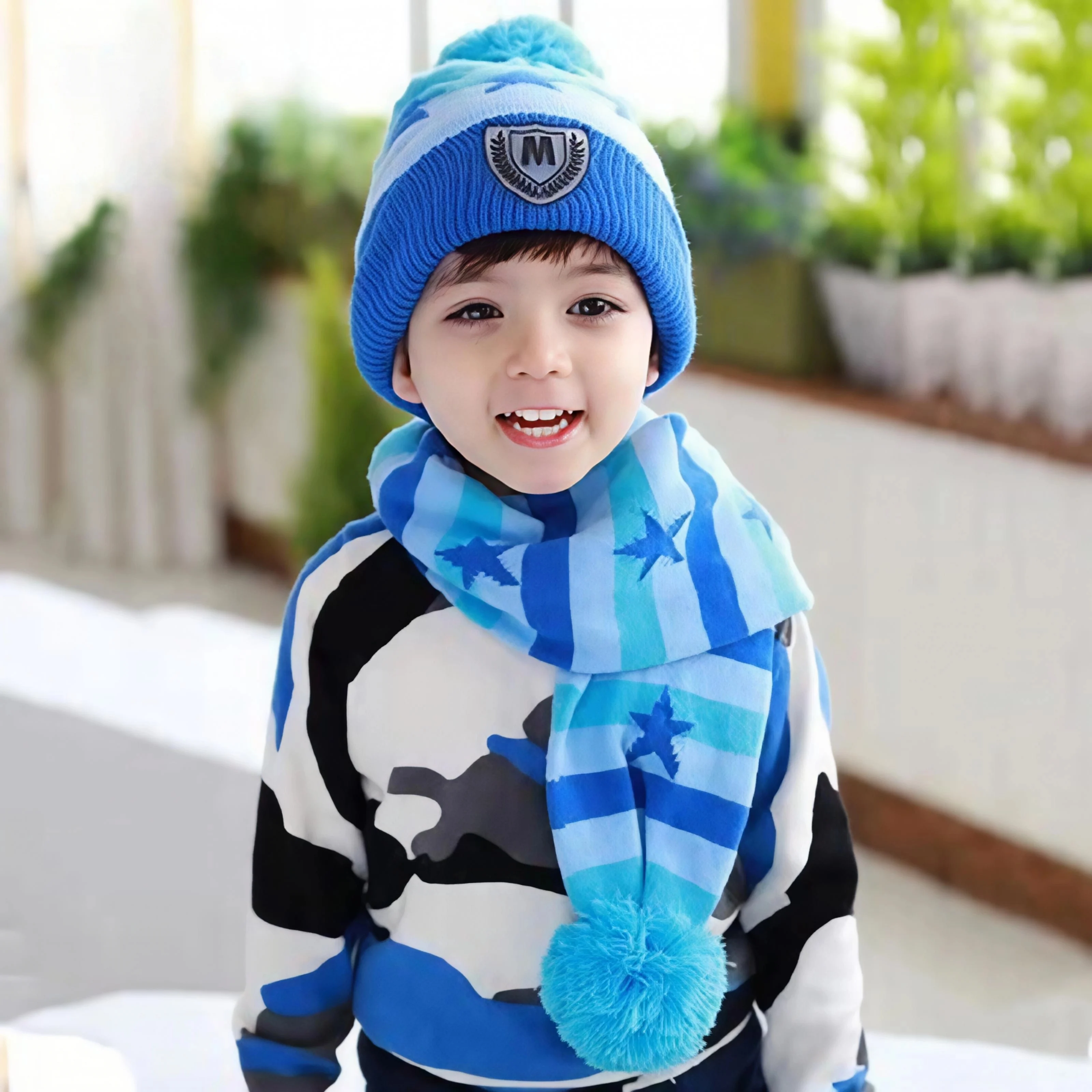 Set Topi dan Syal Rajut Hangat untuk Anak Usia 1-3 Tahun, Topi Rajut Lembut untuk Musim Gugur dan Musim Dingin, Topi Bayi untuk Anak Laki-laki dan Perempuan