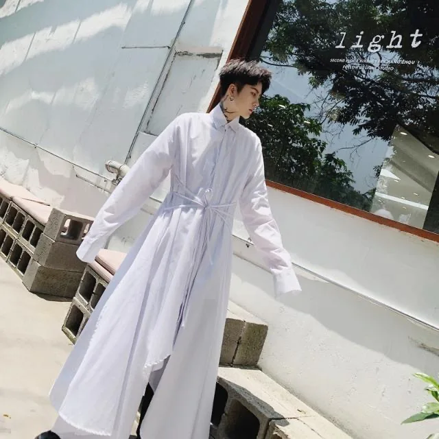

ARENS Techwear Men's Windbreaker Men Gothic Waist Tie Rope Long Coat Men Harajuku Hip Hop Blouses Shirts Goth Mens Clothing