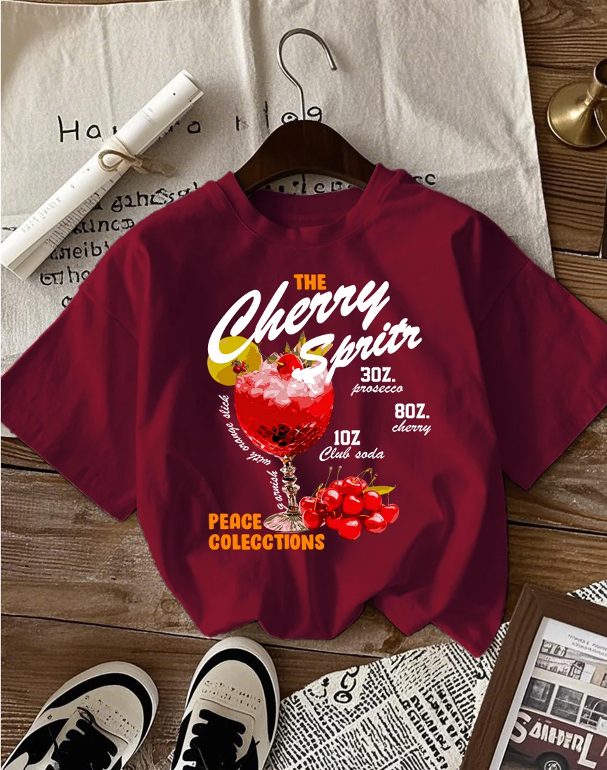 

Женская футболка с принтом The Cherry Sprits, модные футболки с круглым вырезом, одежда унисекс в стиле хип-хоп, удобная хлопковая уличная одежда