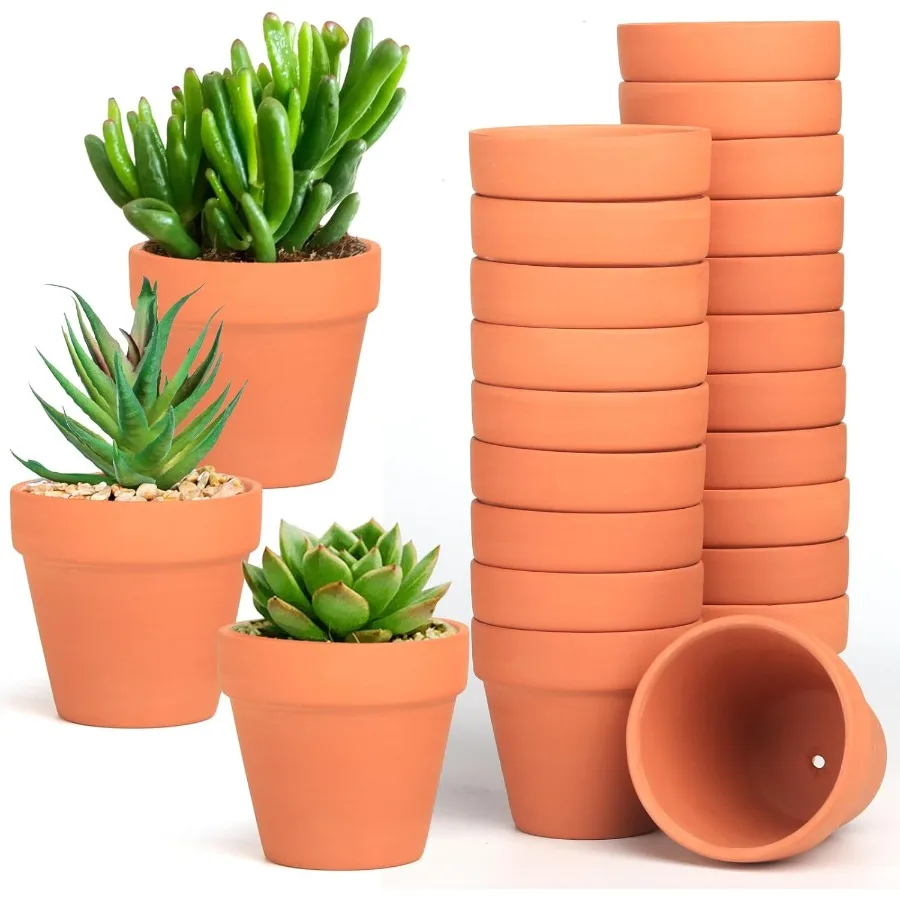 

Terra Cotta Pots, 24 упаковки, 3,15-дюймовый мини-глиняный горшок с дренажными отверстиями, детские терракотовые горшки для цветов кактуса для использования в помещении и на открытом воздухе S