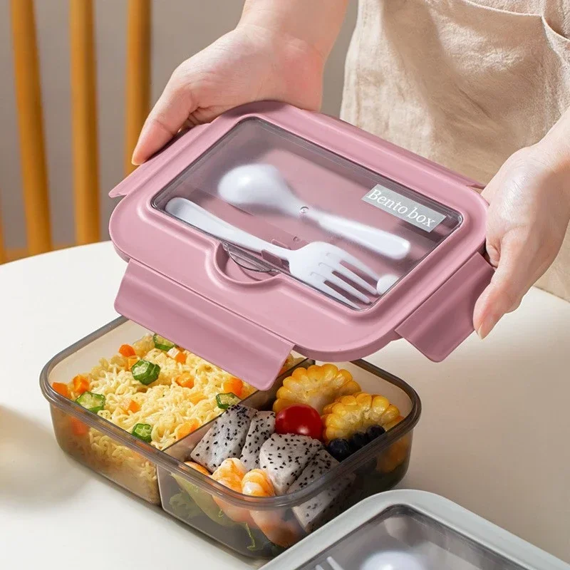 

Lunch Box with Tableware for Office Workers Square Divided Microwave Oven Bento Box Leakproof Food Container for Picnic Camping