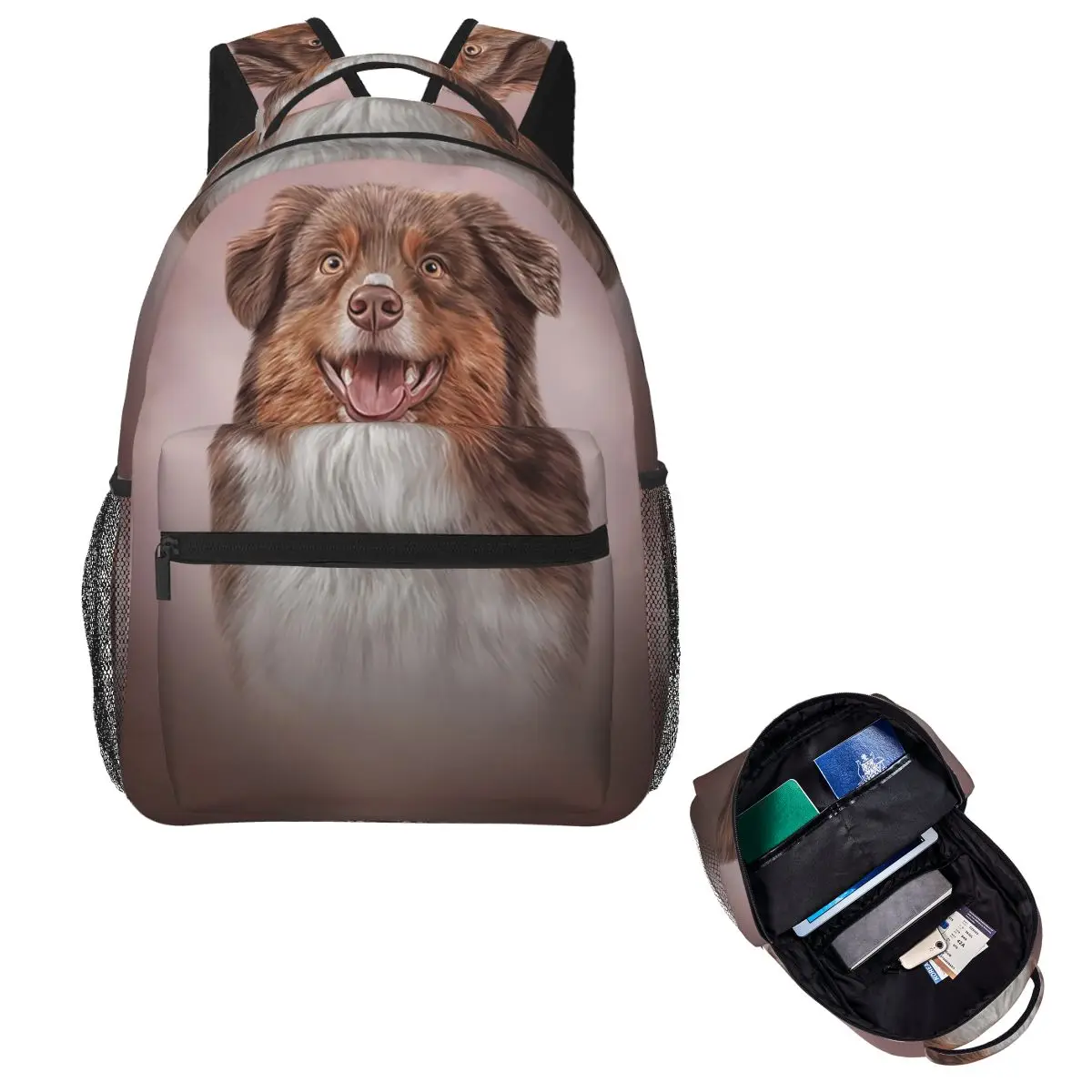 Dog Breed Australian Shepherd Dog Student Backpack School Bag Hiking Travel Daypack for Men Women Fashion Bookbag Shoulder Bags