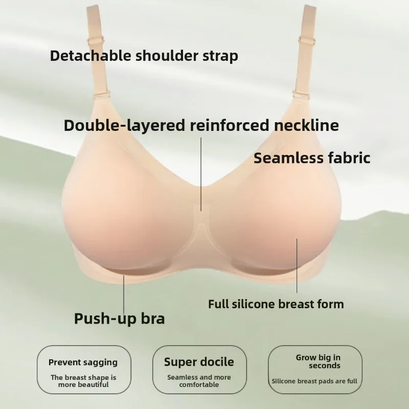 Reggiseno Push-Up Imbottito in Silicone per Seno Piccolo, Aumenta il Volume, Sexy Scollo a V Profondo, Espansore del Seno Esterno, Comodo e Traspirante