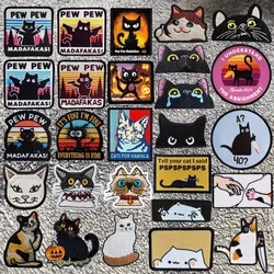 Funny Cartoon Pew Cat Halloween Embroidery Patch Black Cats Animals Expression Badge Hook&Loop Armband Tactical Backpack Sticker