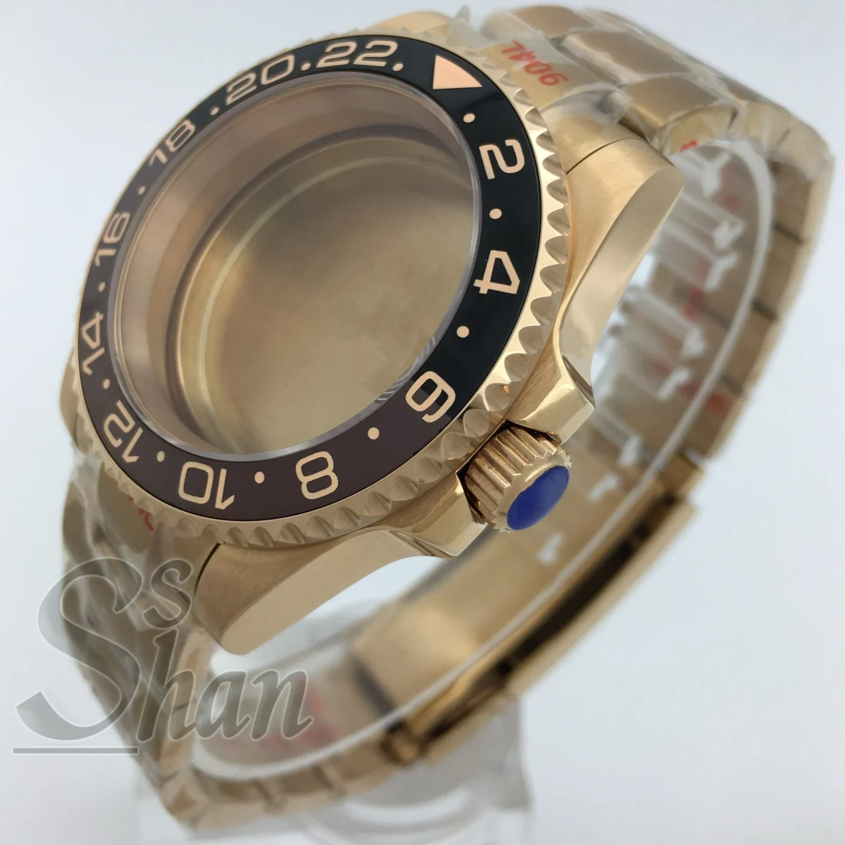 Caixa de ouro rosa 40mm, vidro de safira, moldura preta-marrom, pulseira de aço inoxidável adequada para movimentos nh34 nh35 nh36 eta2824 pt5000