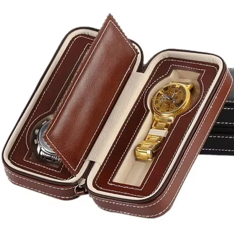 2 Slots Leather Watch Box Organizer New Watch Display PU Watch Case Storage Box Travel Watch Box Watch Holder For Men