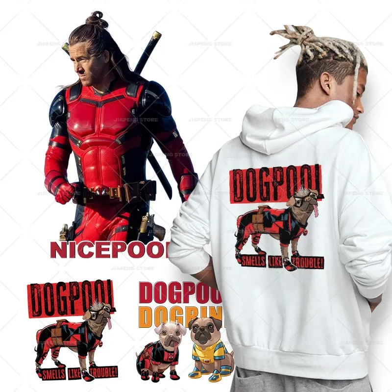 Deadpool Print Iron on Heat Transfers for Clothes Funny Nicepool Dogpool Patches Thermal Transfer Applique On Clothing DIY