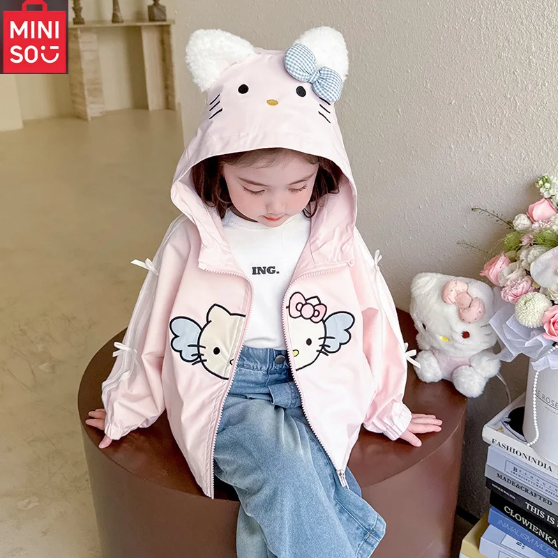 

MINISO Hello Kitty Sanrio студенческая милая мультяшная куртка с длинными рукавами детская удобная теплая ветровка спортивная одежда подарок для детей