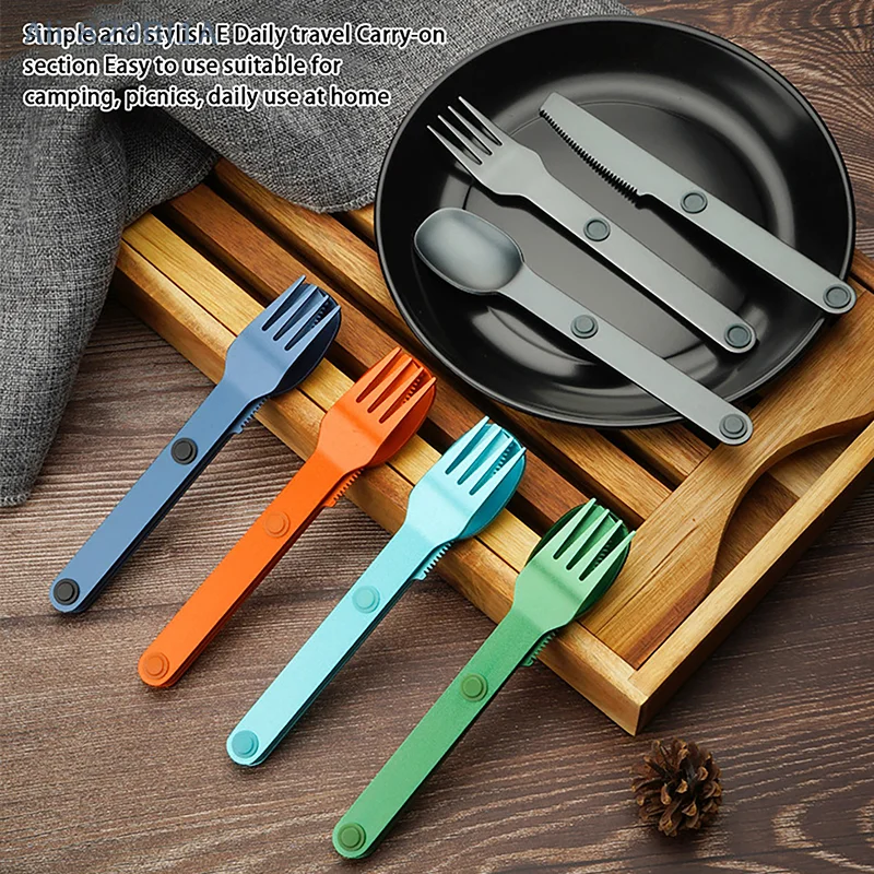 3pcs Camping Utensils Set Hot Sale Connect Magnetic Cutter Fork Spoon Flatware Camping Cutlery Travel Carry Kits Parts