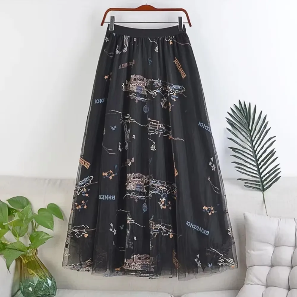 Y2k Skirt Fashion Clothes Vintage Long Skirt Ethnic Style Woman Clothing Casual Elegant Summer Embroidery Streetwear Party