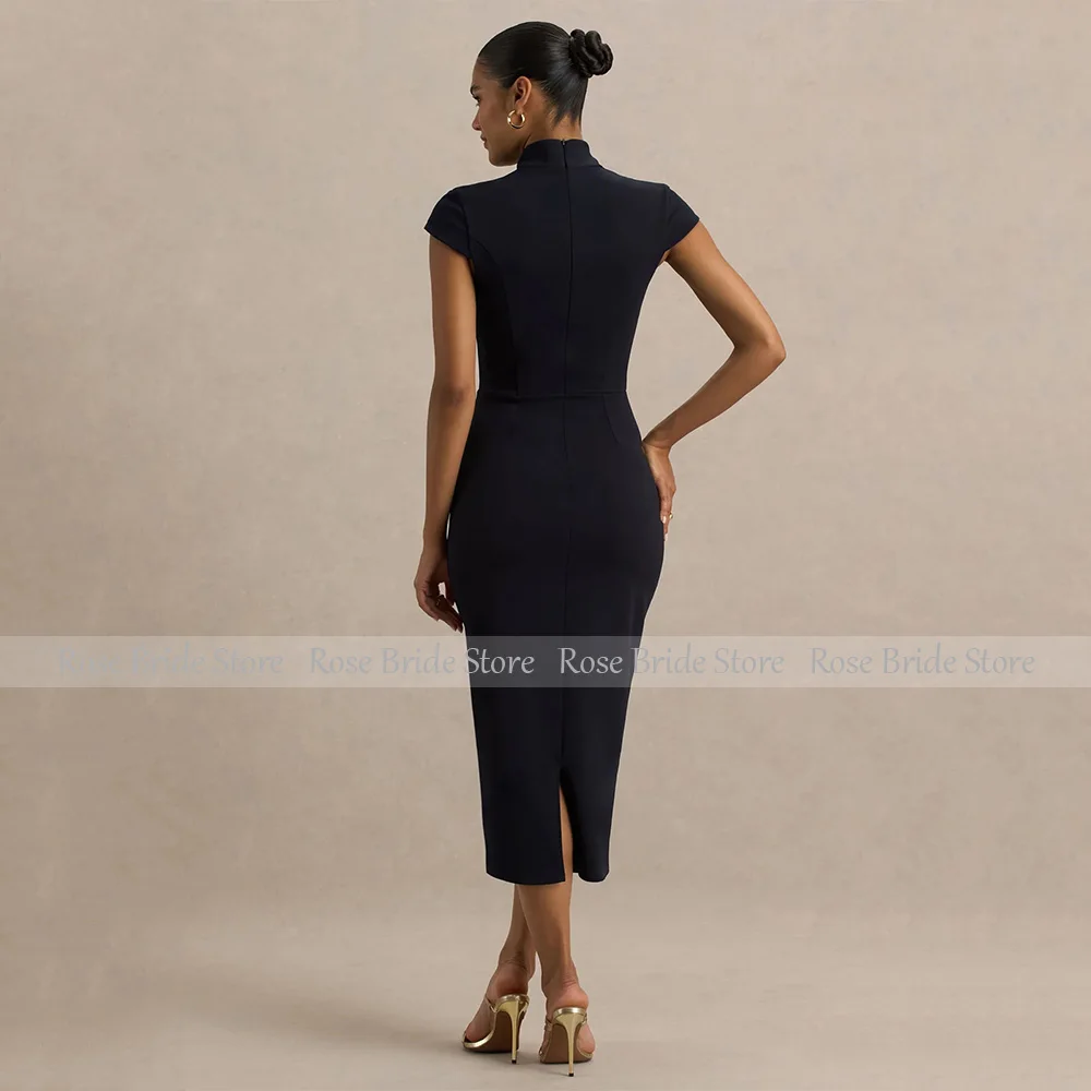 Abiti da cocktail a colonna per donna Maniche ad aletta Lunghezza tè Guaina Abiti da cocktail Midi Nero Semplice Abito da sera 2026