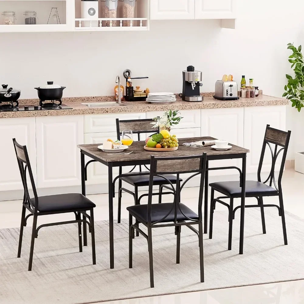 Dining Room Furniture Classic Brown 5-Piece Modern Rectangular Dining Table and Chairs Free Shipping Home Set Kitchen