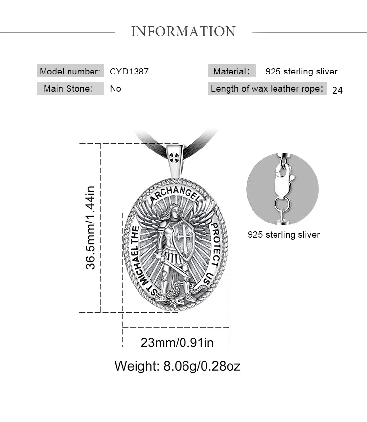 Eudora Halskette aus 925er-Sterlingsilber, Heilige Michael, Krieger, Schild, Kreuz, Amulett, Anhänger, christlicher Schmuck, Männer, Persönlichkeit, Geschenke – Detail 4