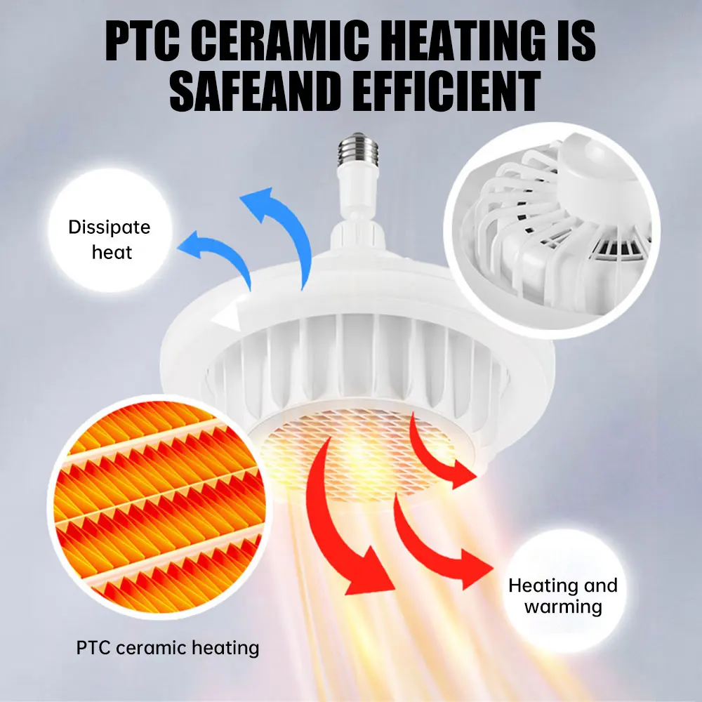 Bathroom Heater Fan Light Remote Control Warm Air Lamp E27 Spiral Electric Heater Whole House Heating Dimming Ceiling Fan Light