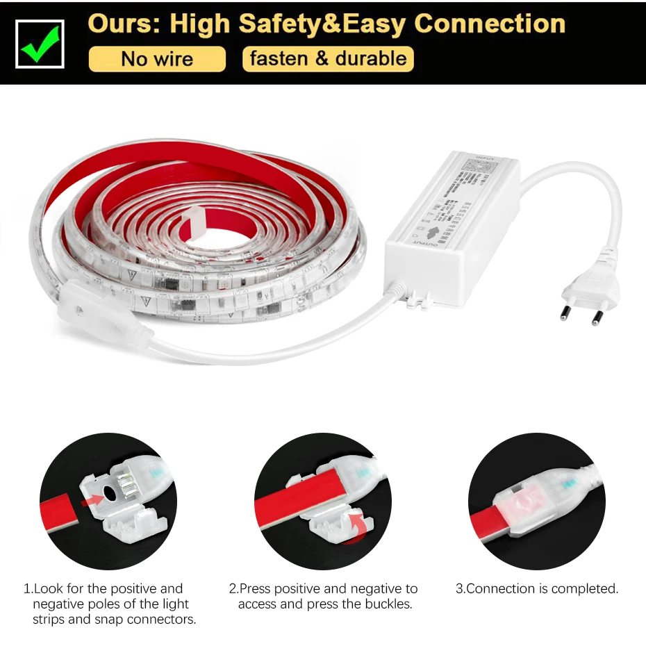 Dream Color Led Strip Light 220V RGBIC Dimmable IP67 Waterproof Rainbow Chasing Flexible Tape Bluetooth Control 30M 50M 100M