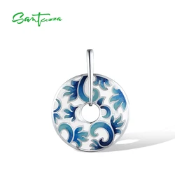SANTUZZA Authentic 925 Sterling Silver Pendant for Women Sparkling Enamel Round Delicate Party Gifts Fine Jewelry
