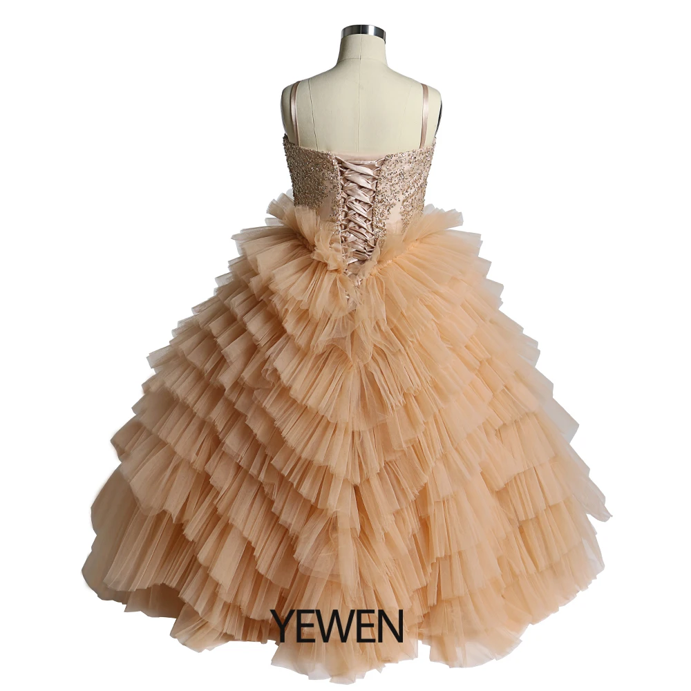 Vestidos de primera comunión con lentejuelas brillantes para niñas, vestidos de flores con volantes escalonados, vestido de fiesta de princesa, vestido para sesión de fotos