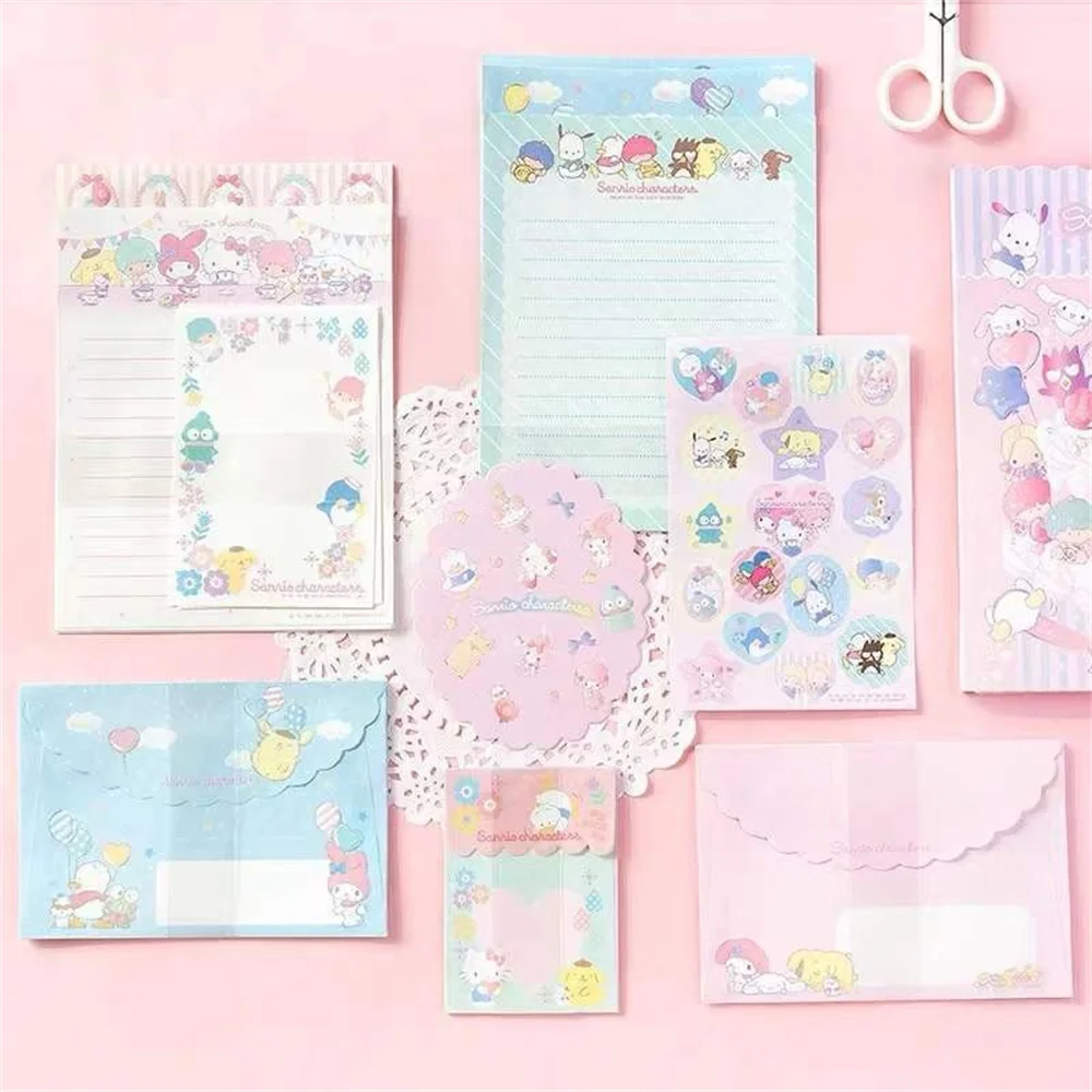 Sanrio Envelopes Set Hello Kitty Melody Cinnamoroll Pompompurin Kawaii Letter Pads Wedding Party Invitations Cards Envelopes