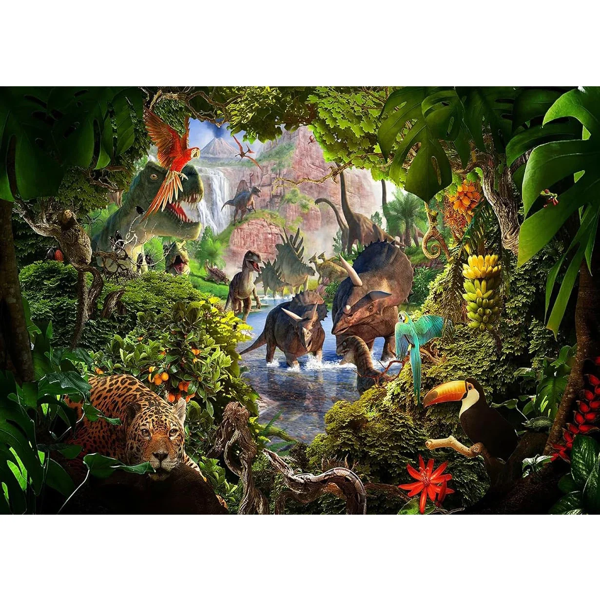 Jungle Safari animals dinosaur parrot tiger Tropical Forest birthday party photo background photography backdrop banner studio