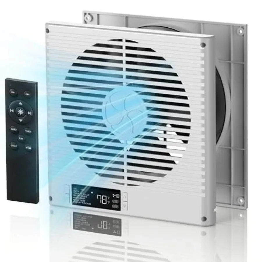 Ventilador de 8 pulgadas para transferencia de aire entre habitaciones, 320 CFM, flujo de aire silencioso con control remoto y diseño reversible, 10 velocidades, DC M