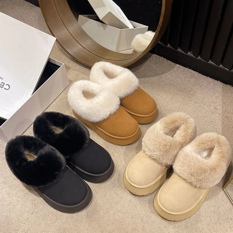 2024 New Warm Boots Women Winter Flats Shoes Short Plush Fur Ankle Snow Boots Casual Shoes Sport Suede Motorcycle Botas image 4