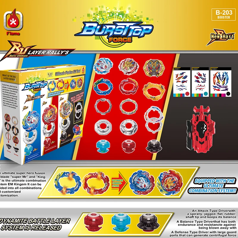 Dynamite Battle Bey Set B-203 Ultimate Fusion DX Set Booster B203 Spinning Top with Custom Launcher Kids Toys for Boys Gift