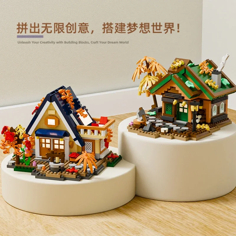 Maison en bois de forêt, modèle Architectural Miniature, blocs de construction, jouets pour enfants, assemblage de Mini blocs de maison, ensembles de décoration de maison