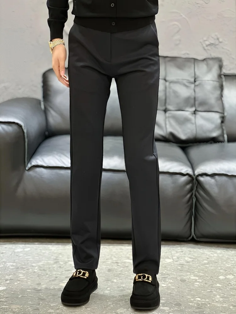 

Busin Casual Straight Leg Pants Men's Bla Splicing High-End Sense Dra Luxury Match Long Pants New 2026