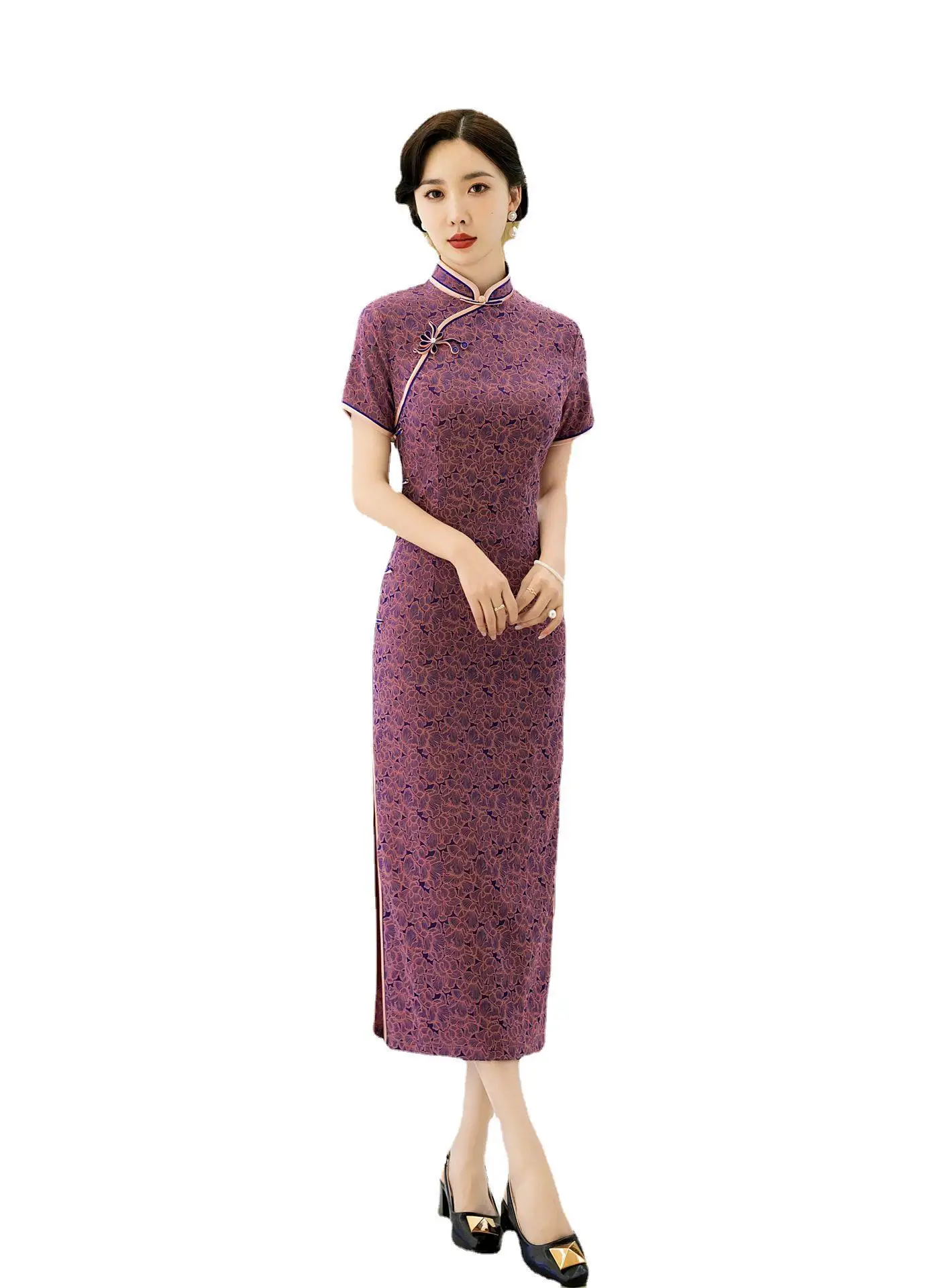 

Cheongsam Evening Dress Temperament Photography Catwalk Show Waist-Tight Republic of China Style Women Party Hanfu Skirt