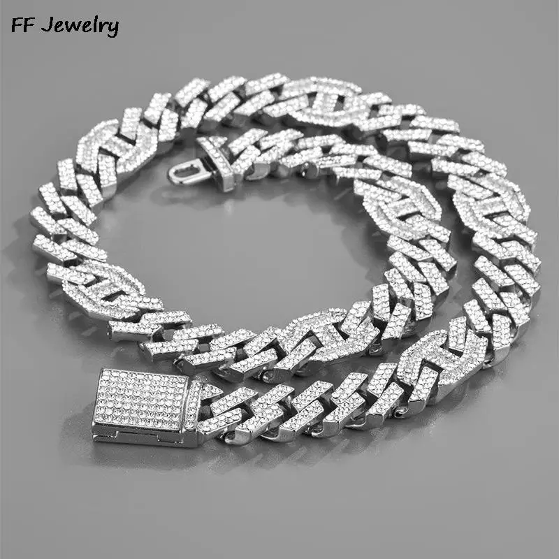 15mm Hip Hop Iced Out Bling Zircon Miami Cuban Link Chain Necklaces For Men's Fashion Jewelry 1 Set Drop Shipping