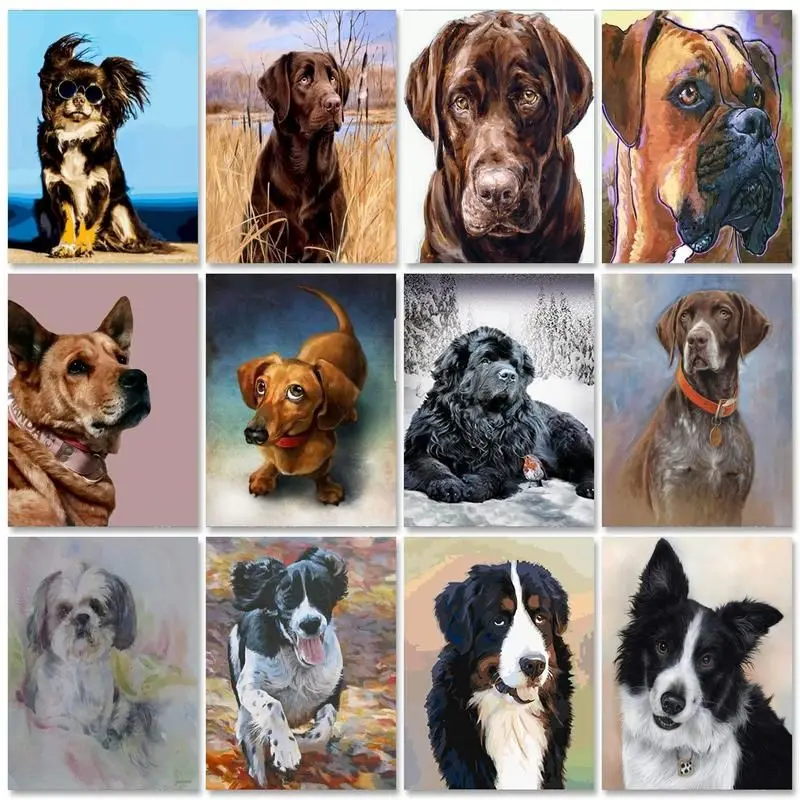 

RUOPOTY Frame Picture Diy Painting By Numbers For Adults Kits Dogs Animals Drawing Coloring By Numbers Kill Time Diy Ideas 60x75