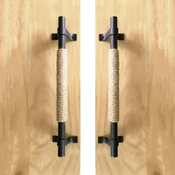 Henneptouw Versieren Deur Handvat Grote Afgeronde Vintage Gietijzeren Deur Pull Rustieke Gate Handvat Slide Schuur Hardware Knoppen En pulls