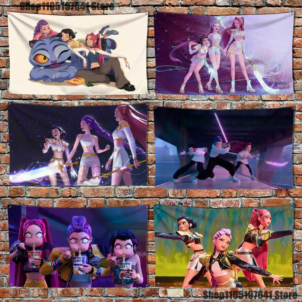 

KPop-p Of D-Demon H-Hunters Flag Tapestry Banner For Bedroom Outdoor Living Room Restaurant Bar Wall Decor Party