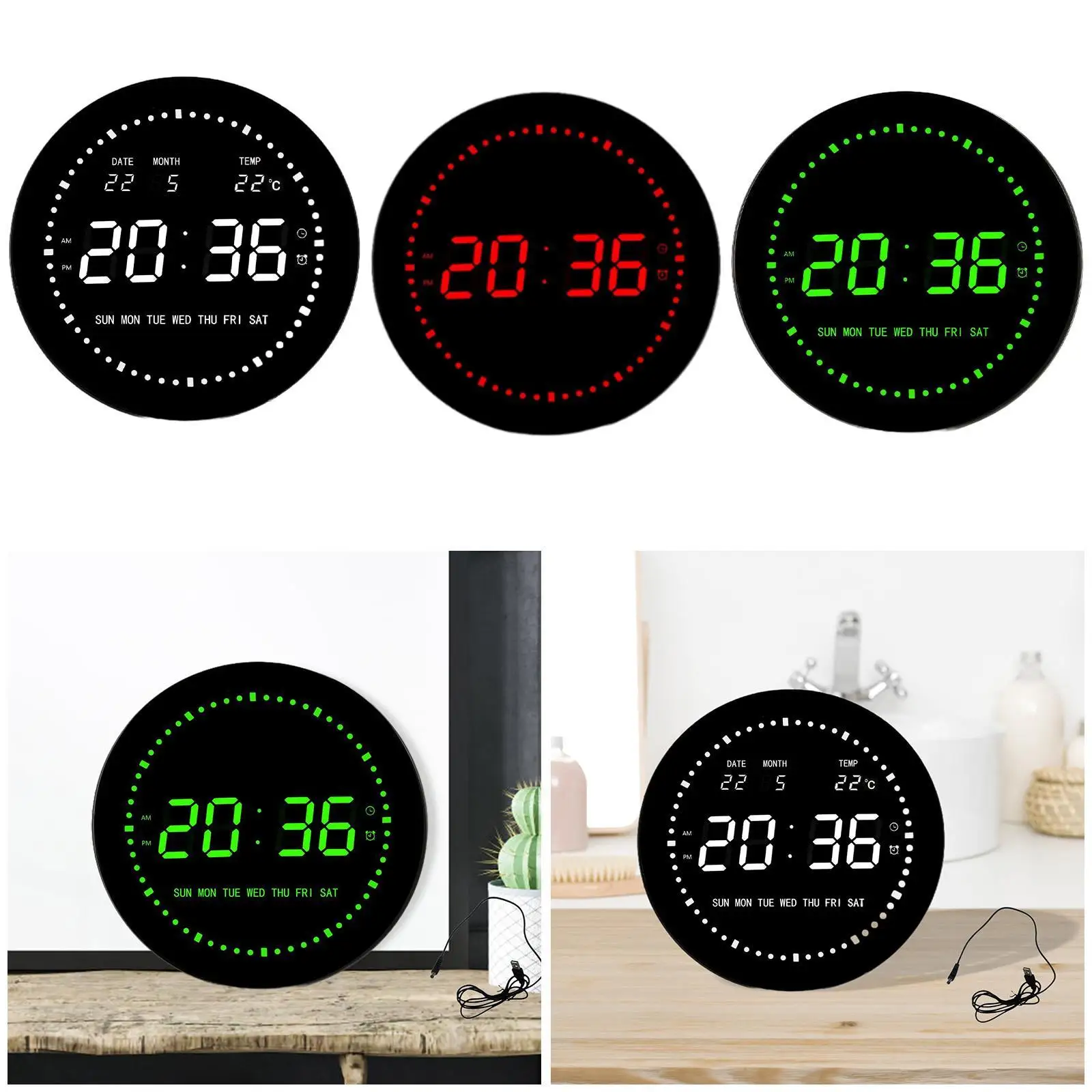 

LED Digital Clock Modern Design with USB Cable Wall Mount Clock Tabletop Clock for Bedroom Hotel Office Study Room Living Room