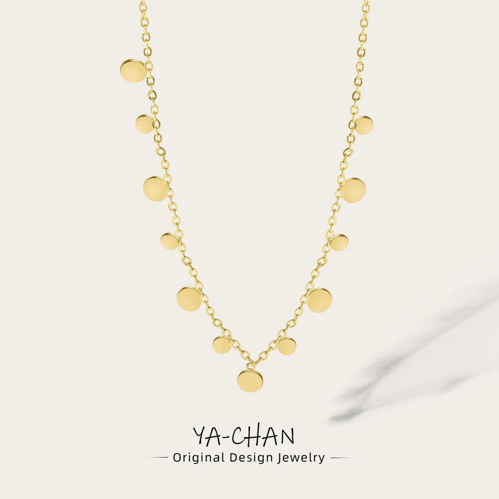 YACHAN 316L Stainless Steel Golden Chain Necklace for Women Small Geometric Round Multiple Pendants Short Necklaces Jewelry