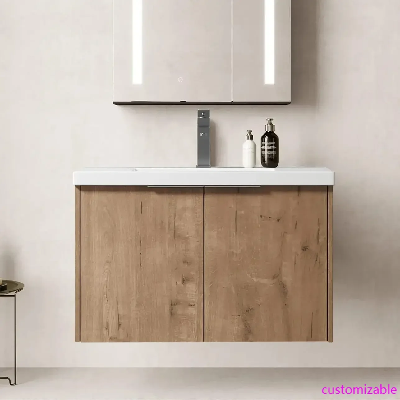 

Настенный туалетный столик для ванной комнаты с раковиной, современный 30-дюймовый одинарный туалетный столик для ванной комнаты с верхней раковиной и шкафом для хранения из дерева