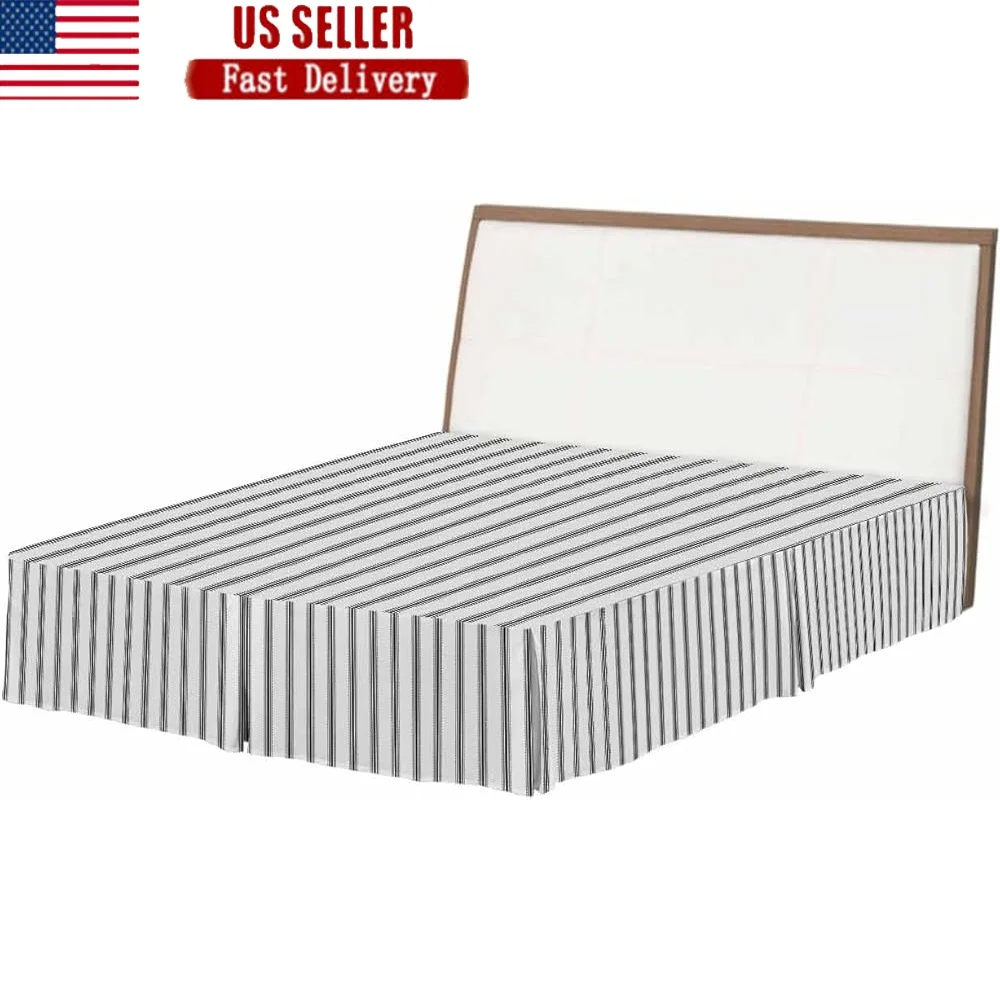 

Pleated Bed Skirt Wrap Around Queen Size Cover 18 Inch Drop Dust Ruffle Box Spring Protector Bedroom Furniture Accessory