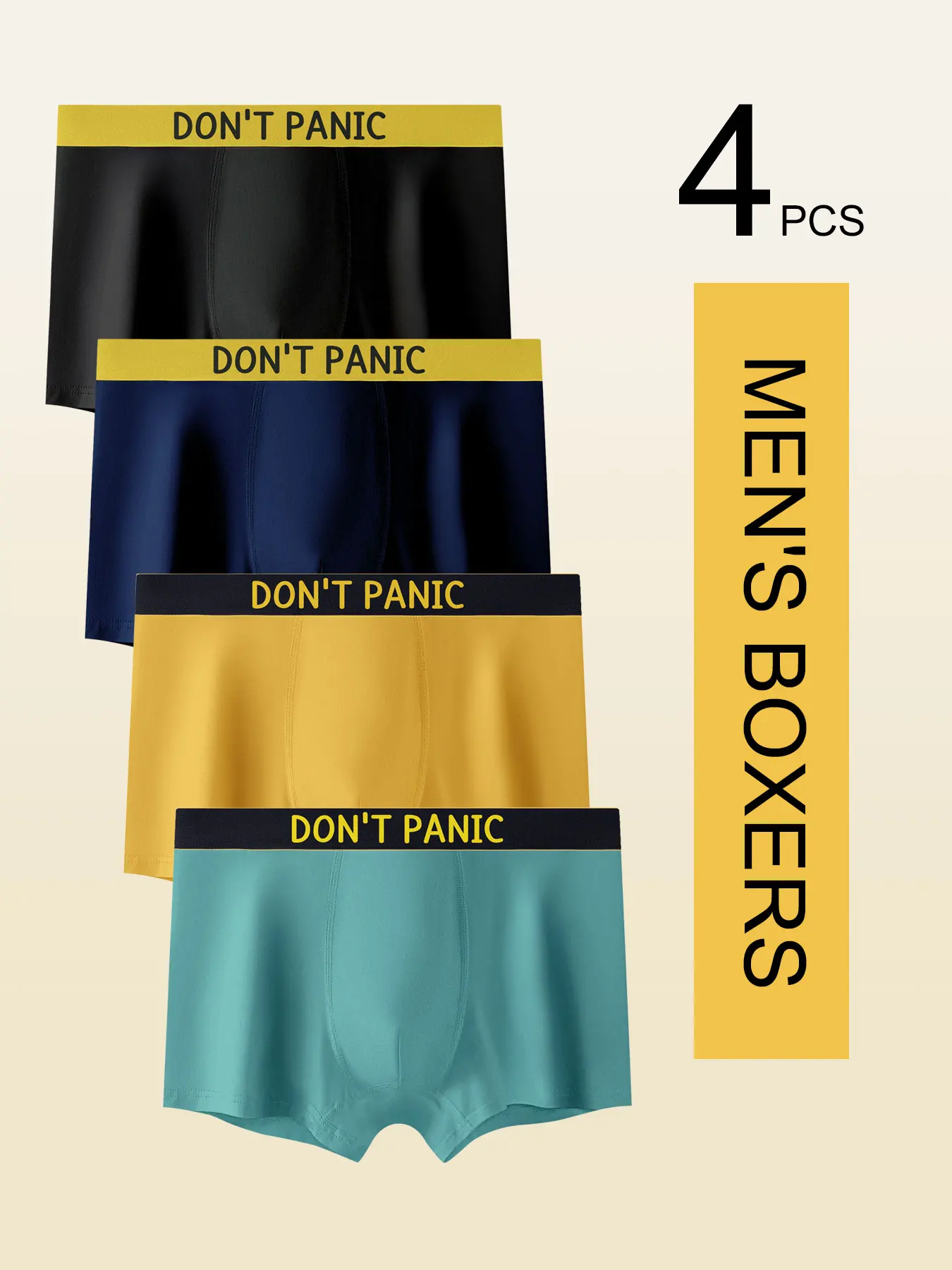 

Комплект из 4 мужских боксеров с поясом «DON'T PANIC» — ультра-мягкий и удобный крой