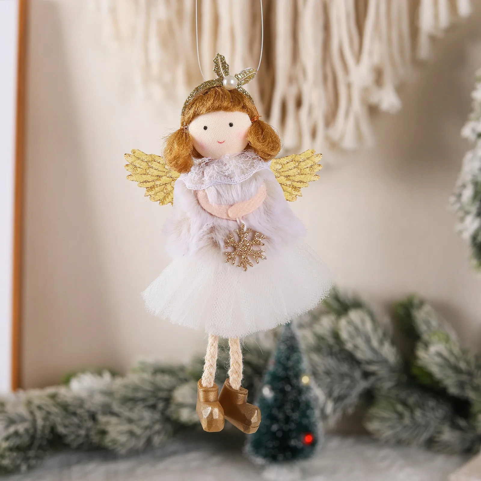 Christmas Headband Plush Angel Hanging Ornaments Xmas Tree Pendant Home Christmas Decoration Girl Birthday Party Decor 2024